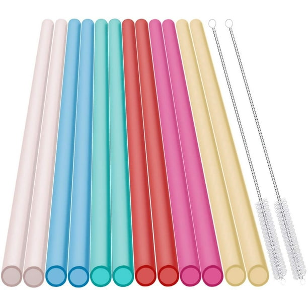 6Pcs Reusable Silicone Drinking Straw With 2 Cleaning Brush Long Flexible C0